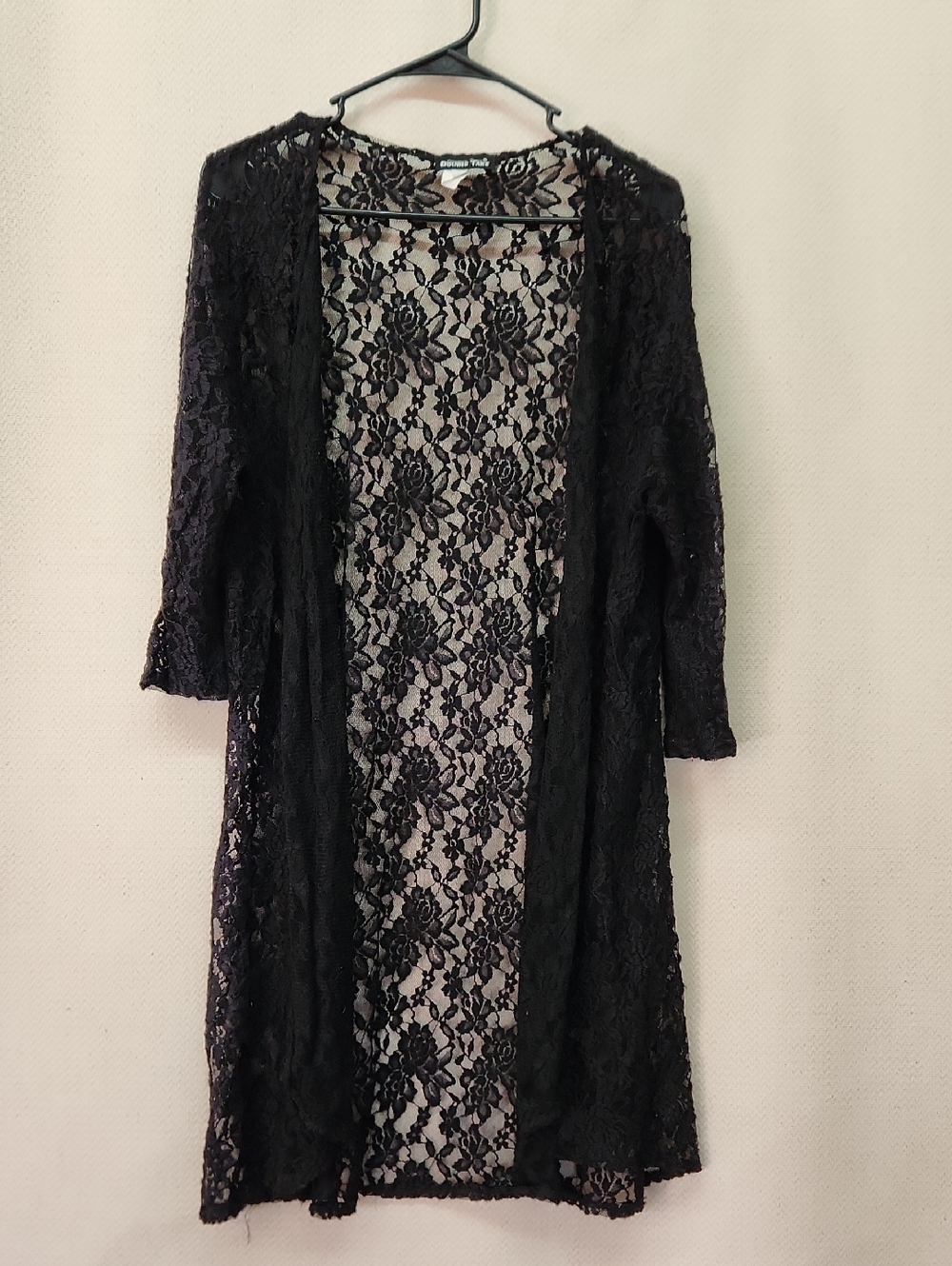 Lace Open-Front Cardigan - Black - Picture 1 of 4